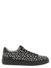 Balmain B-court Sneakers In Leather And Monogram Jacquard In Black