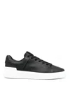 Balmain Round Toe Leather Sneakers With Flat Rubber Sole In Black
