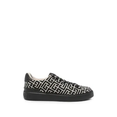 Balmain Monogram Logo-embossed Sneakers In Black