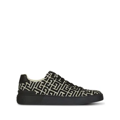 Balmain Monogram Jacquard B-court Trainers In Black