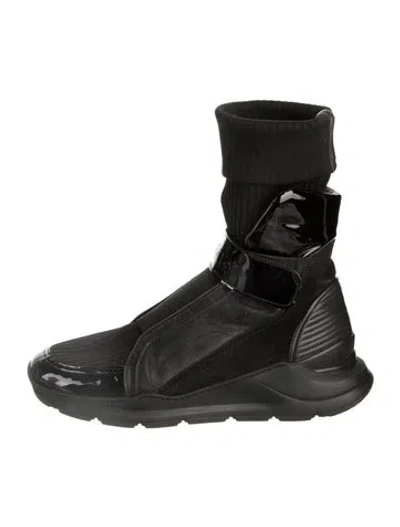Pre-owned Balmain Sock Leather Combat Boots In Black