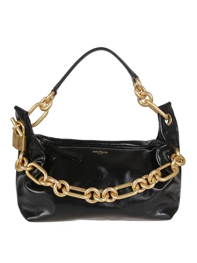 Balmain Soft Leather Handbag With Gold Chain In Black