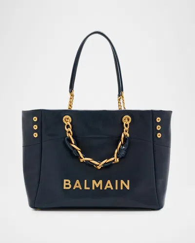 Balmain Soft Leather Tote Bag In Gray