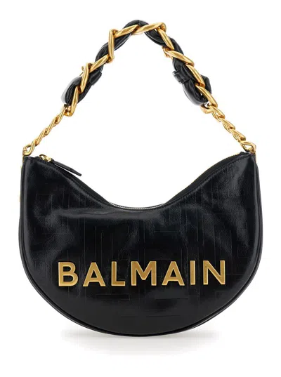 Balmain 'soft Moon 1945' Black Shoulder Bag With Lettering Logo On The Front