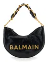 Balmain 'soft Moon 1945' Black Shoulder Bag With Lettering Logo On The Front In Leather Woman