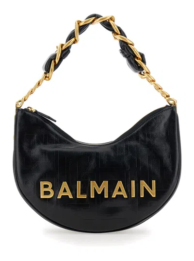 Balmain 'soft Moon 1945' Black Shoulder Bag With Lettering Logo On The Front In Leather Woman In Multicolor
