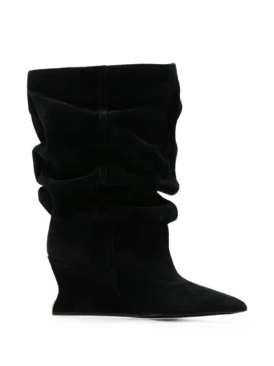 Balmain Soft Wedge Boots In Black Suede