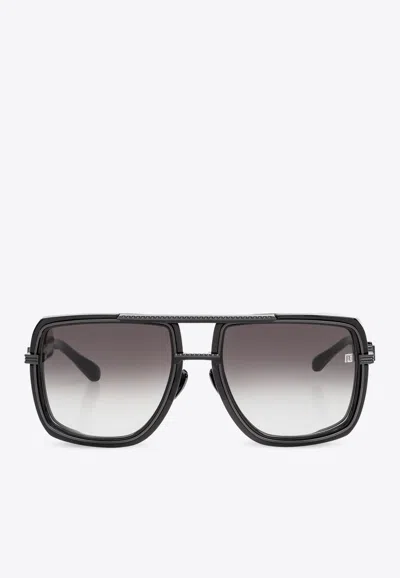 Balmain Soldier Square Sunglasses In Gray
