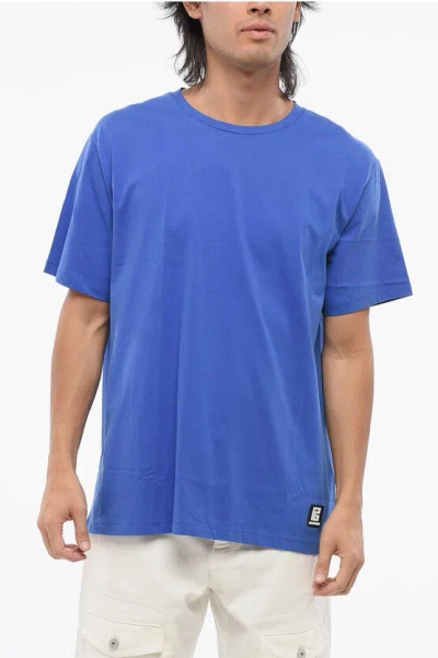 Balmain Solid Color Bulky Fit T-shirt With Printed Logo In Blue