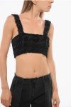Balmain Cropped Sequin-embellished Houndstooth Stretch-knit Top In Black