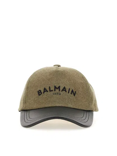 Balmain Khaki & Black Cotton Logo Cap In Brown