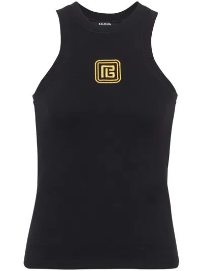 BALMAIN SOPHISTICATED BLACK AND GOLD EMBROIDERED TANK TOP FOR WOMEN