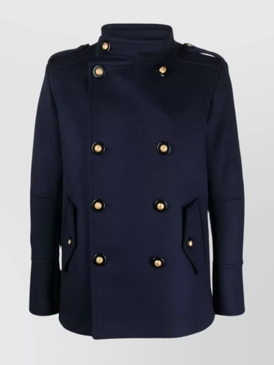 Balmain Double-breasted Coat In Marine