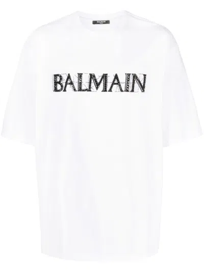 Balmain Sparkling Crystal Logo T-shirt. In White