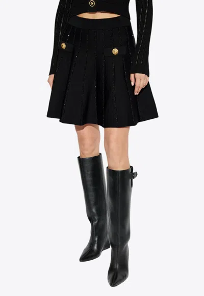 Balmain Sparkly Stripes Mini Flared Skirt In Black