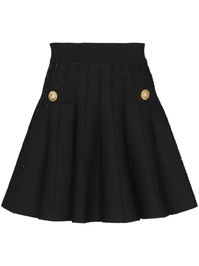Balmain Sequin-embellished Knitted Mini Skirt In Black