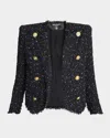 Balmain Polka-dot Tweed Spencer Jacket In Blkwhite