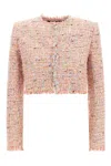 Balmain Tweed Blazer In Nylon-cotton Blend With Cupro Lining In Pink
