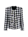 Balmain Spencer Black And White Jacket With All-over Check Motif And Fringed Hem In Cotton Blend Woman In Black