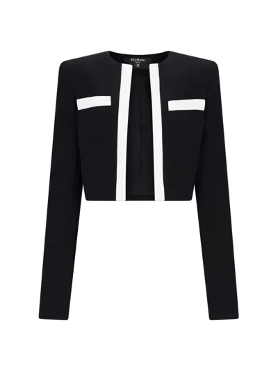 BALMAIN SPENCER IN TWO-TONE CRÊPE