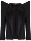 Balmain Cropped Grain De Poudre Jacket With Structured Shoulders In Black