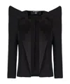 Balmain Cropped Grain De Poudre Jacket With Structured Shoulders In Black