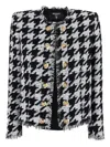 Balmain Spencer Black And White Jacket With All-over Check Motif And Fringed Hem In Cotton Blend Woman In Multi