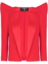Balmain Cropped Crepe Jacket With Structured Shoulders In Red
