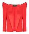 Balmain Cropped Crepe Jacket With Structured Shoulders In Red