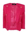 Balmain 8 Button Tweed Spencer Jacket In Red