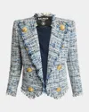 Balmain Spencer Button-embellished Frayed Cotton-blend Tweed Blazer In Lt Blue