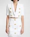 Balmain Spencer Tweed 6-button Short-sleeve Jacket In White
