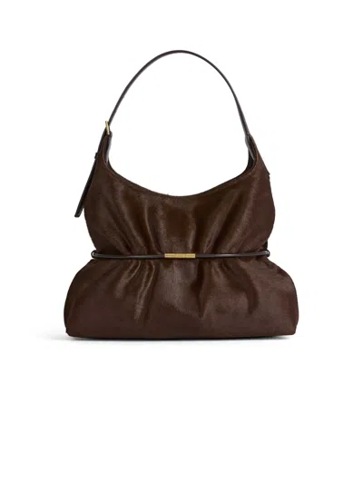 Balmain Sphynx Medium Bag In Pony-effect Leather In Dark Brown