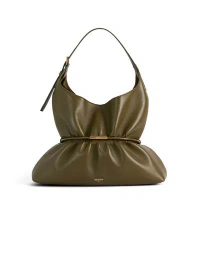 Balmain Sphynx Medium Bag In Smooth Leather In Green