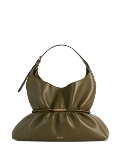Balmain Sphynx Medium Bag In Smooth Leather In Green