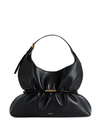 Balmain Sphynx Medium Bag In Smooth Leather In Blue