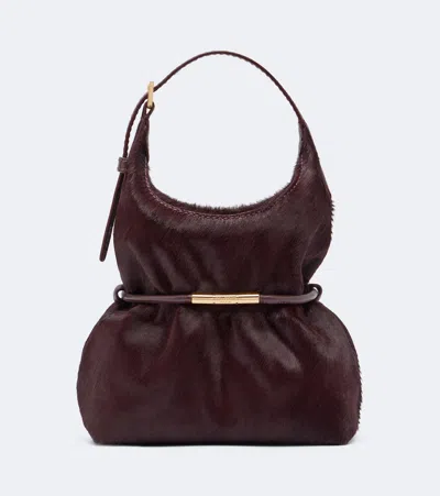 Balmain Sphynx Mini Calf Hair Tote Bag In Burgundy