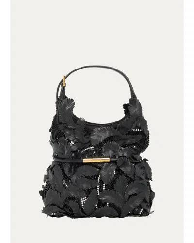 Balmain Sphynx Mini Feather Applique Top-handle Bag In Black