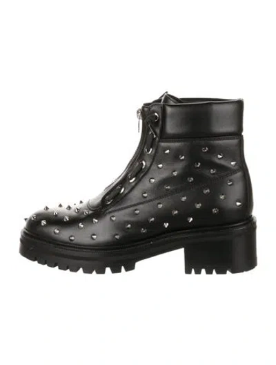 Pre-owned Balmain Spike Accents Leather Combat Boots In Black