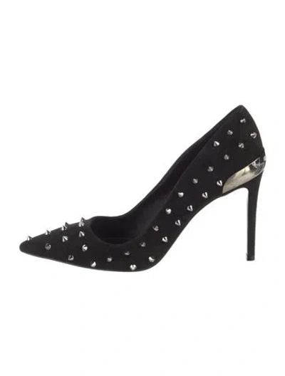 Pre-owned Balmain Spike Accents Suede Pumps In Black