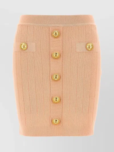 Balmain Women's 2 Pockets Buttoned Knit Short Skirt In Brown
