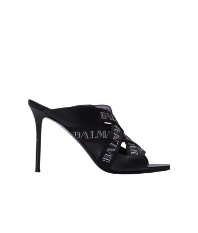 Balmain Square-headed High-heeled Sandals In Noir