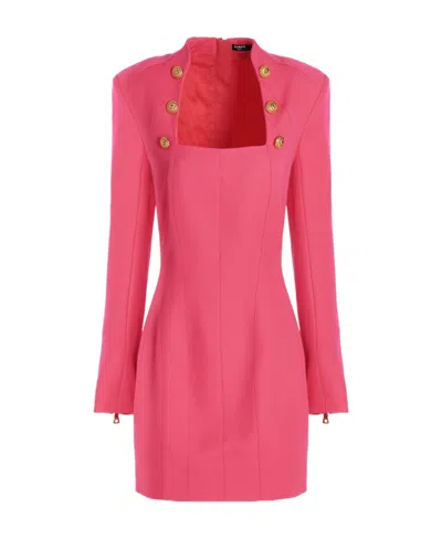 BALMAIN SQUARE-NECK LONG-SLEEVE DRESS