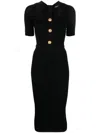 Balmain Square Neck Ribbed Knit Midi Dress In Black