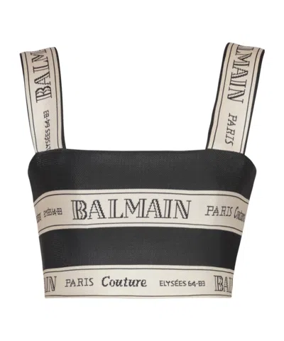 BALMAIN BALMAIN LOGO RIBBON JACQUARD CROP TOP