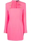 Balmain Embellished Pleated Wool Mini Dress In Teal