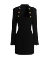Balmain Square-neck Wool Mini Dress In Black