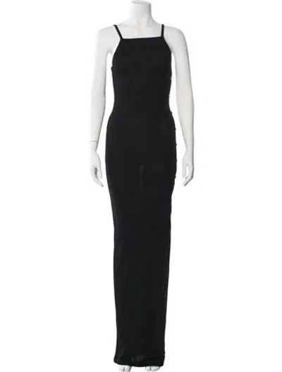 Pre-owned Balmain Square Neckline Long Dress In Black