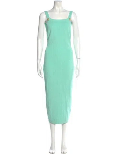 Pre-owned Balmain Square Neckline Long Dress In Green