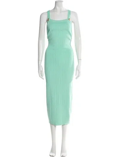 Pre-owned Balmain Square Neckline Long Dress In Green